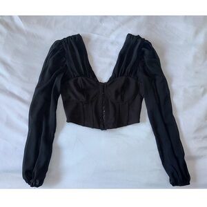 Black Long Sleeve Corset Crop Top